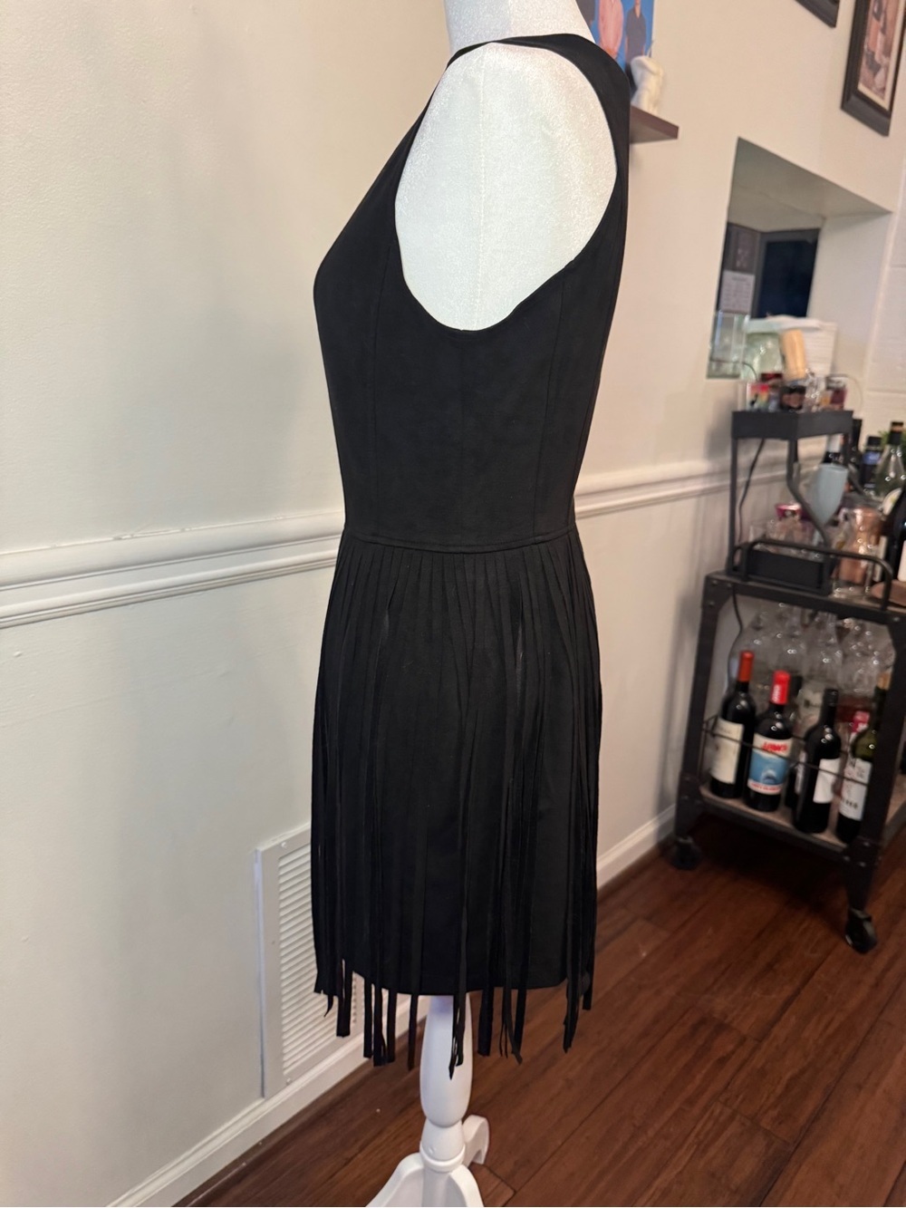 NOLESS Black Faux Suede Fringe Dress Zip Front Sleeveless Boho Western M - Picture 2 of 12